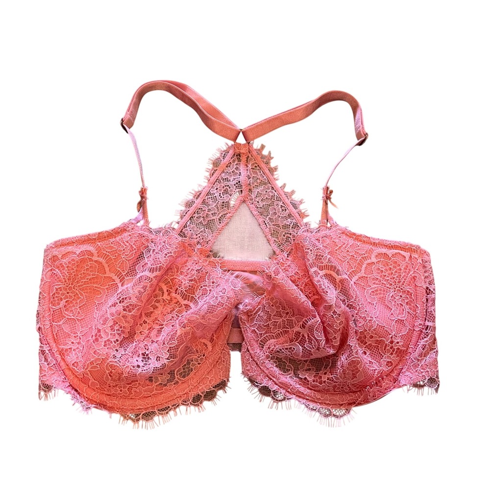 Victoria's Secret Dream Angels Wicked Lace Front Close Bra 34DD Coral Pink NEW